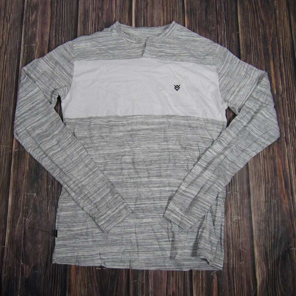 Veece Shirt Mens Medium Gray White Long Sleeve Colorblock Heather Crewneck Logo